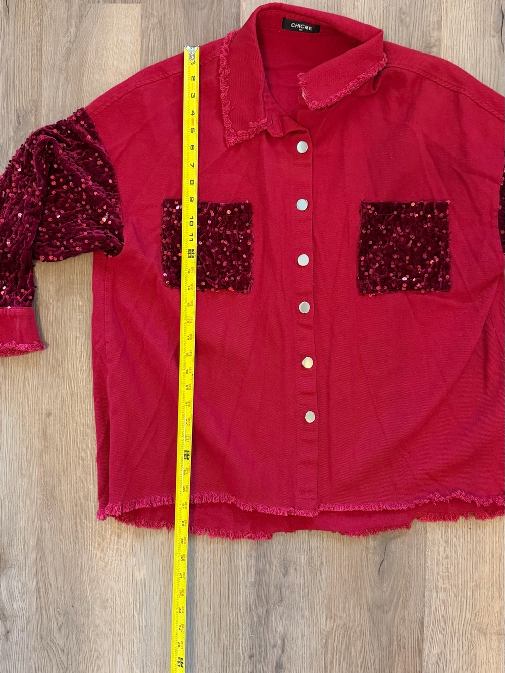 CHICME Red Sequin Sleeve Button Front Shacket Top 1XL - Picture 8 of 13